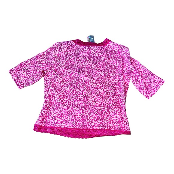 Pink Cheetah Lace with dainty Flowers y2K size Large - Picture 3 of 4